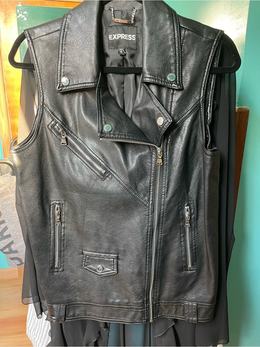 Express Black Faux Leather Sleeveless Moto Vest